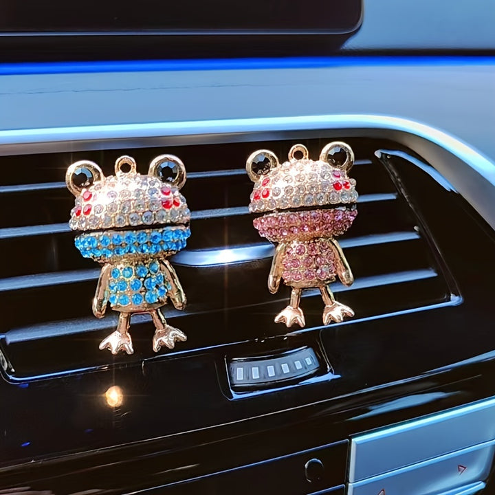 1pc Rhinestone Frog Design Car Air Outlet Aromatherapy Diffuser Clip, Shiny Cartoon Frog Shape Car Perfume Clip, Car Air Outlet Decoration Accessories - Total Trends Fusion