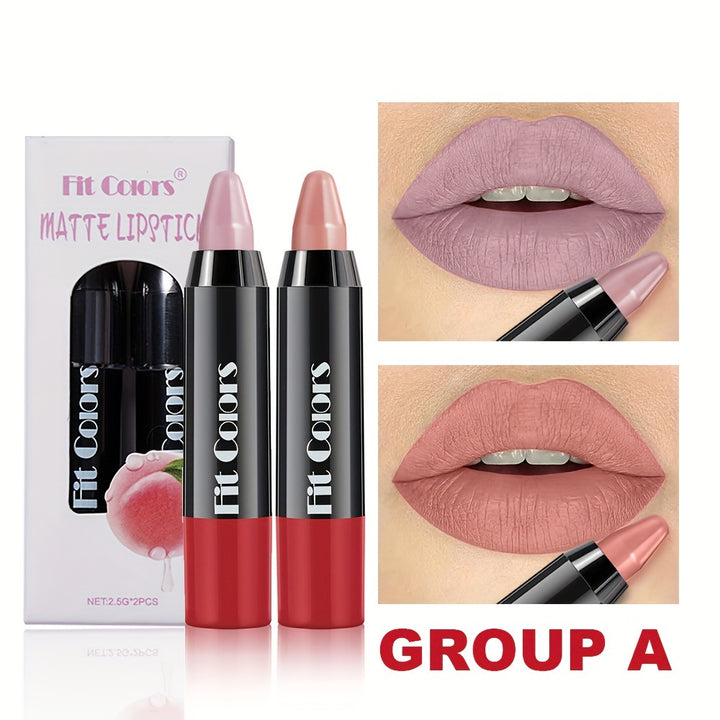 2Pcs Velvet Lipstick Pen Set, Nude Matte Lip Liner Crayon Pencil, 24 Hour Long Lasting Waterproof Lipstick, Twist-up Lip Color, Moisturizing Lipstick, Lip Makeup Graduation Gift For Women Girls - Total Trends Fusion