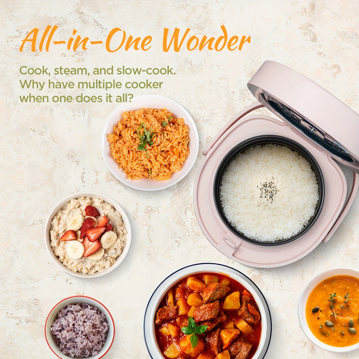 MOOSUM Multi Mini Rice Cooker 2-cups Uncooked (1.2L), Portable Small Japanese Travel Rice Cooker with Non-Stick Inner Pot, Slow Cooker, Easy Presets, 24 Hours Timer Delay & Keep Warm Function - Total Trends Fusion
