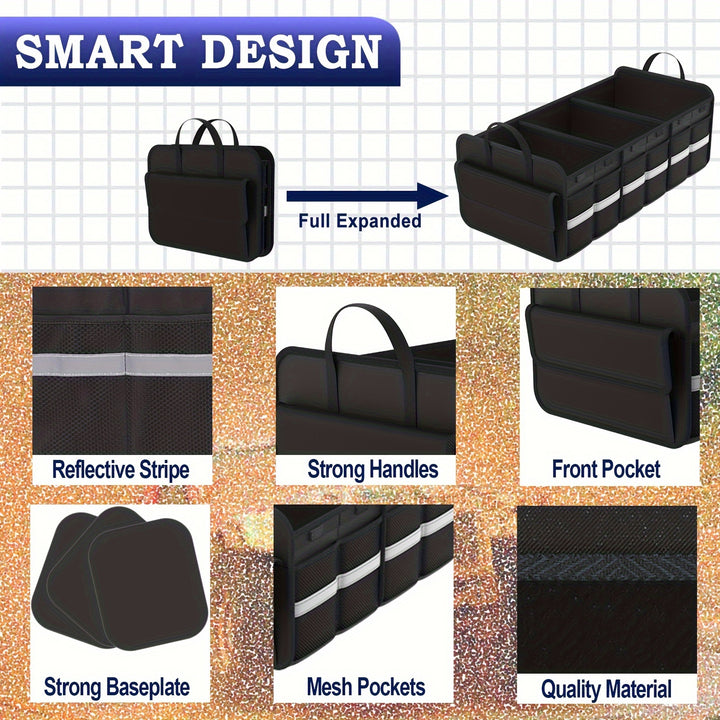 Trunk Organizer For SUV, Large Trunk Organizer For Car, Collapsible Multi-Compartment Car Trunk Organizer, Sturdy Cargo Trunk Storage Organizer, Non Slip Bottom - Total Trends Fusion