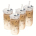 6/4pcs Square Glass Mugs with Lids, Portable Drinking Mugs, Perfect Coffee Mugs, Includes Glass Lid/Straw, Gift for Mug Collectors, Great for Office, Home, School, And Outdoor Use!