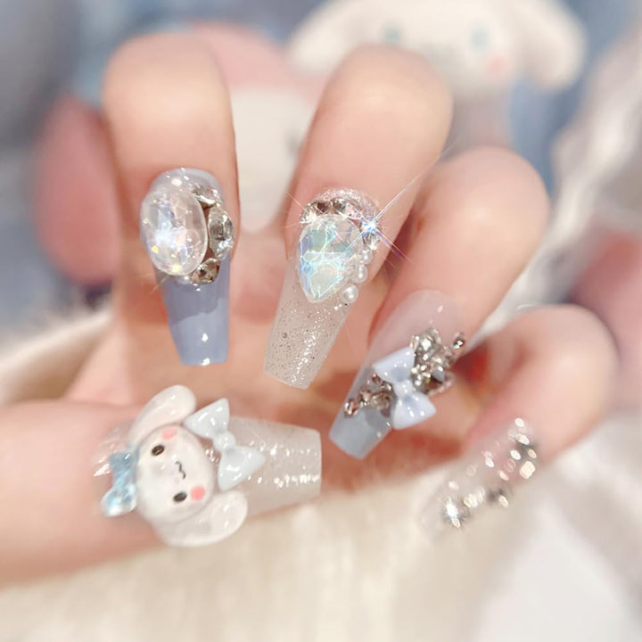 24Pcs Pink Coffin Nails Press on Nails Long Coffin Fake Nails with 3D Heart Pearl Star Nail Charms Design Nail Gems Diamond Pink Acrylic Nails Supply Full Cover False Nails Stick on Nails for Women