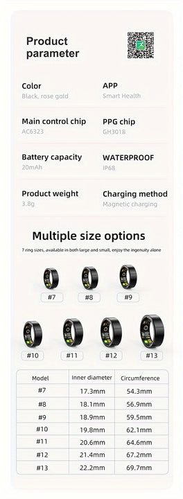 Smart Ring Fitness Tracker, Steps, Distance, Calories, Sleep Tracking, Exercise Monitoring, Compatible with iPhone Android, IP68 Waterproof, Smart Jewelry, Accessories, Gift for Women Men