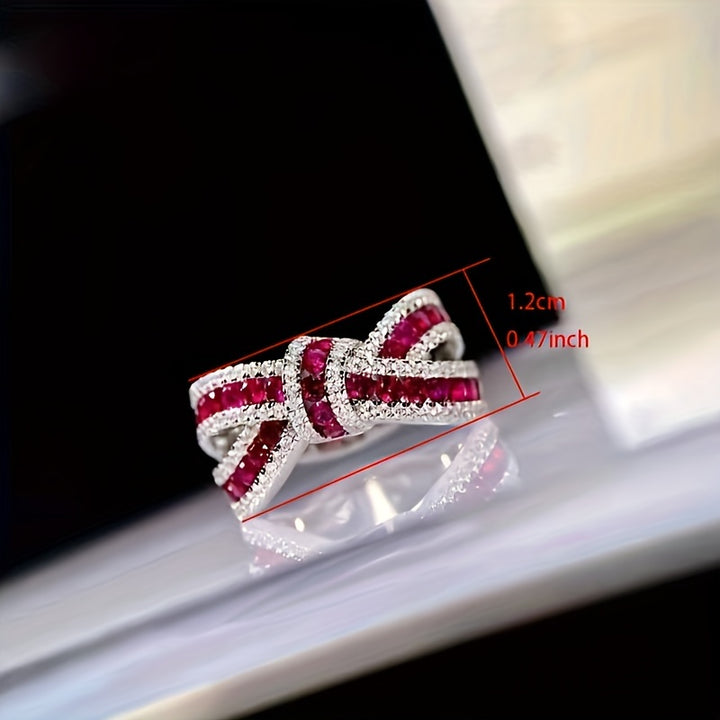 Elegant Silver-Plated Bow Knot Ring with July Gemstone - Chic Gift for Engagement & Party - Total Trends Fusion
