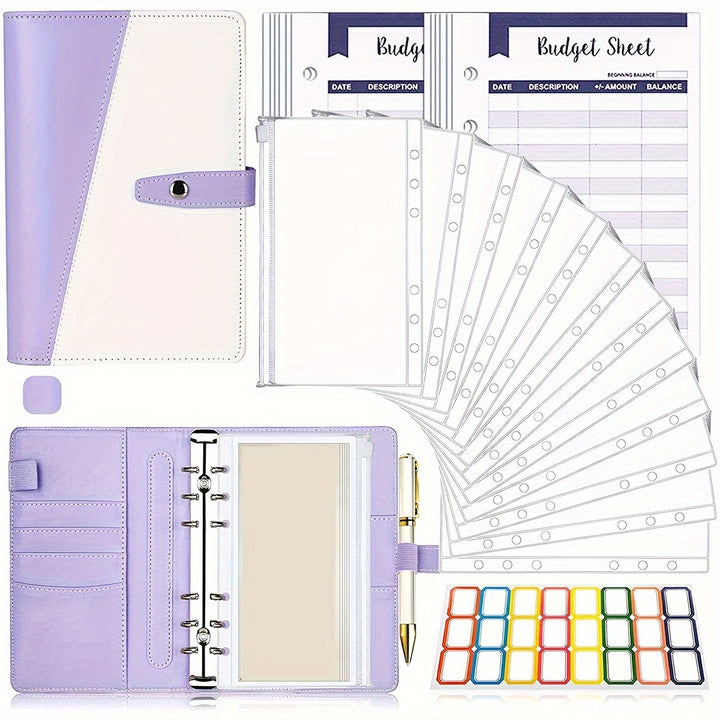 Multifunctional A6 Budget Binder with 12 Clear Zip Pockets and 12 Budget Sheets PU Cash Envelopes Portable Envelopes Organizer for Budgeting and Money Saving - Total Trends Fusion