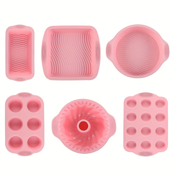 6pcs, Nonstick Silicone Bakeware Set, Cake Pan, Muffin Pan, Bundt Pan, Loaf Pan, Heat Resistant Bread Molds, Baking Tools, Kitchen Gadgets, Kitchen Accessories - Total Trends Fusion
