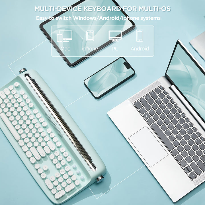 YUNZII ACTTO B503 Mint Wireless Typewriter Keyboard, Retro BT Aesthetic Keyboard With Integrated Stand For Multi-Device - Total Trends Fusion