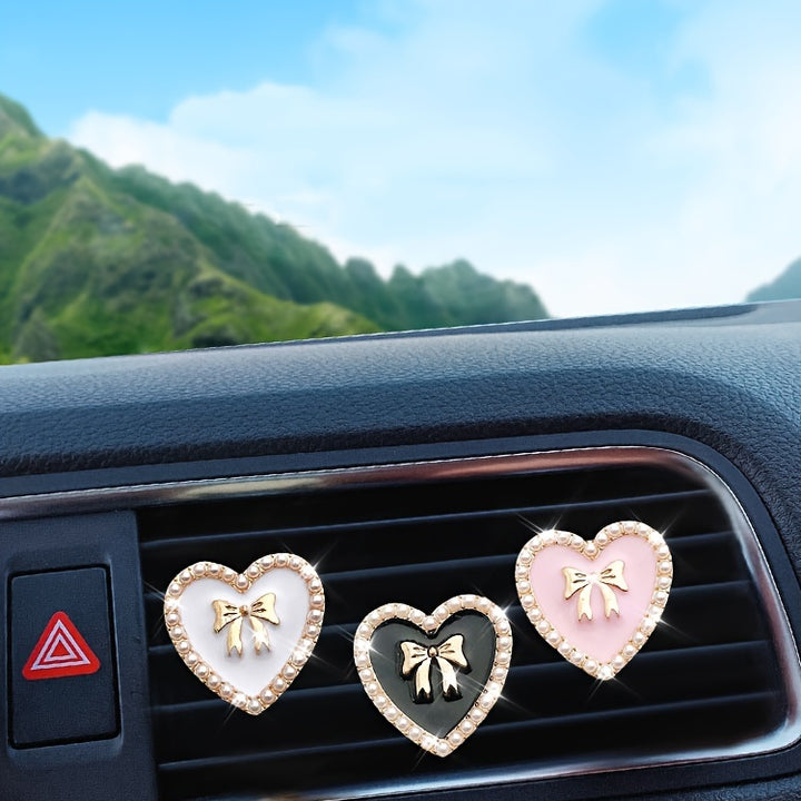 2pcs Love Heart Shaped Car Air Outlet Aromatherapy Diffuser Clips, Car Air Conditioner Decoration Clips, Car Interior Decoration Accessories