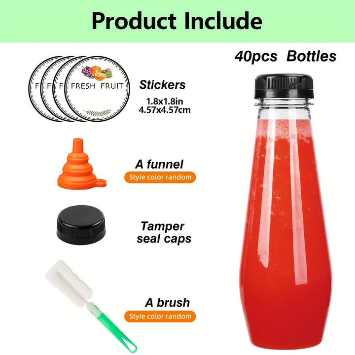 40pcs Juice Bottles, Empty Plastic Juicing Bottles with Caps, 12oz Cone Reusable Clear Bulk Beverage Containers for Juicing, Drinking, Milkshake, Tea, can store juices, milk, can seal your food well, 7.3x2.36in - Total Trends Fusion