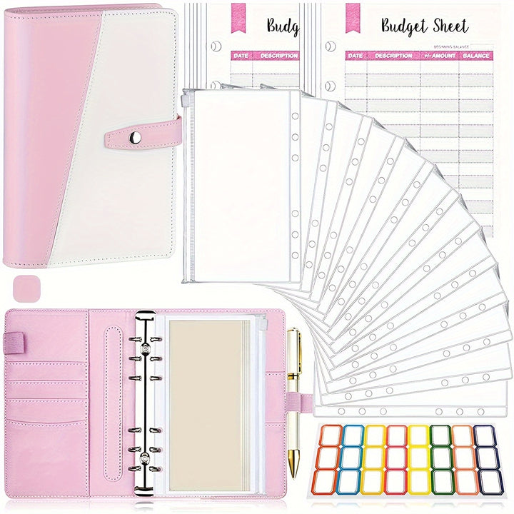 Multifunctional A6 Budget Binder With 12 Clear Zip Pockets And 12 Budget Sheets PU Cash Envelopes Portable Envelopes Organizer For Budgeting And Money Saving - Total Trends Fusion