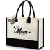 Mother's Day Mom Tote Bag 16.5 X 11.8 X 6.7 Inch Canvas Beach Bag Gifts For Mother Initial Tote Bags For Mother Best Mom Ever Gifts With Zipper And Inner Pocket Mom Bags For Women First Time Mom - Total Trends Fusion