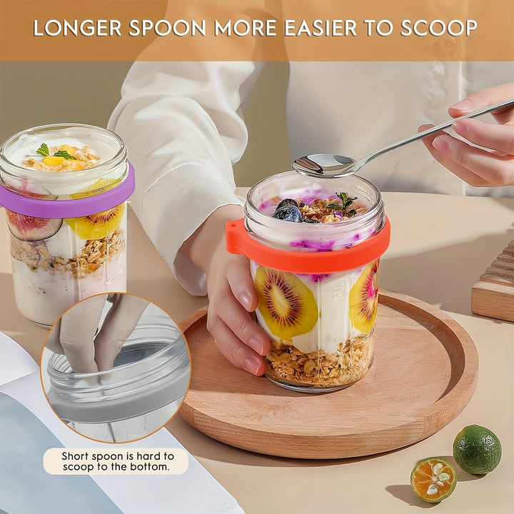 Overnight Oats Containers with Lid and Spoon, 16 oz & 10 oz Glass Mason Overnight Oats Jars, 3 Large & 3 Small Family Sharing, Airtight Jars for Salad, Cereal, Fruit (6 Pack) - Total Trends Fusion