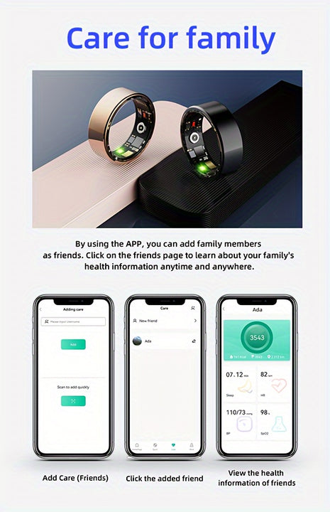Smart Ring Fitness Tracker, Steps, Distance, Calories, Sleep Tracking, Exercise Monitoring, Compatible with iPhone Android, IP68 Waterproof, Smart Jewelry, Accessories, Gift for Women Men