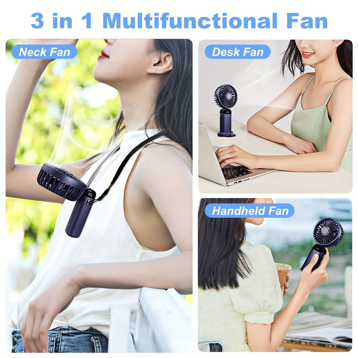 Portable Mini Handheld Fan - 5000mAh USB Rechargeable, Touch Control, 5-Speed Foldable Fan, LED Display, For Home, Office, Outdoor Hand Held/Desk/Neck Fan 3 In 1 Mini Fan With Base