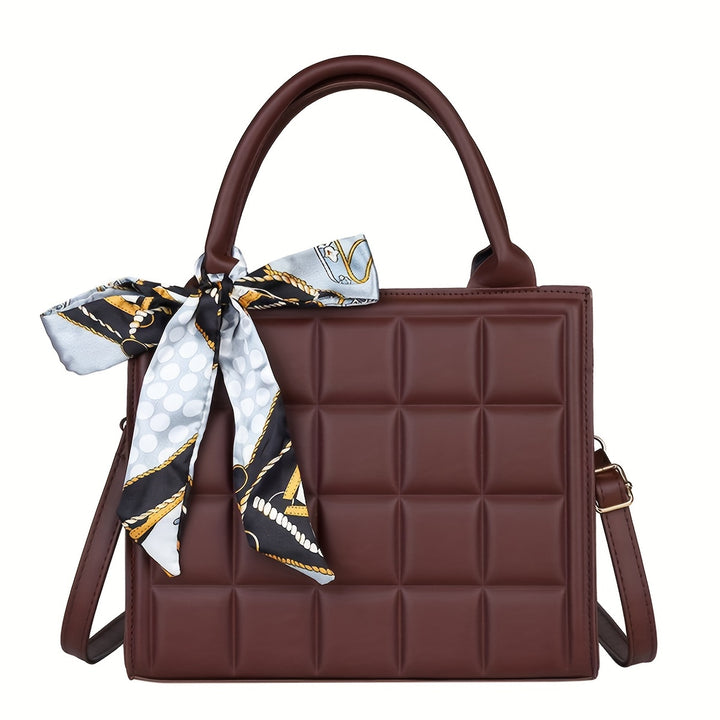 Womens Plaid Vintage Shoulder Bags Soft Embossed Design Crossbody Bags With Chic Scarf Pendant Commuter Office Bags - Total Trends Fusion