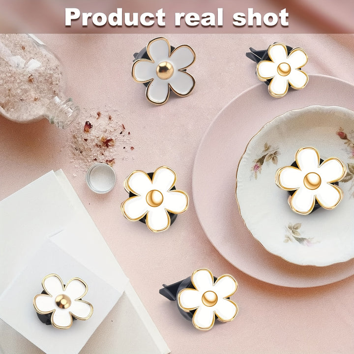 Car Freshener Decorative Clip & Daisy Flowers Air Vent Clips, Cute Car Accessories For Women Interior With 6 Fragrance Tablets Smoky Quartz And Citrine, Car Charms For Rear View Mirror, Hanging Car - Total Trends Fusion