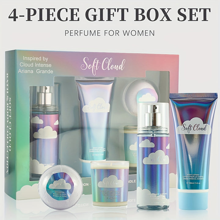 4-Piece Set, Women's Eau De Parfuma Spray&Body Lotion&Bath Bomb&Fine Fragrance Candle Gift Box, Long Lasting Fragrance Body Mist, Perfect For Holiday Gifts, Dating, Daily Life, Parties, 3.4 Fl Oz Perfume, 3.4 Fl Oz Body Lotion