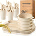 24pc Wheat Straw PP Plate Set, Unbreakable, BPA-Free, Reusable, Anti-scalding, Easy To Clean, Microwave Dishwasher Safe, Camping Utensils For Kitchen, Outdoor, Party, Home, Tableware Accessories, Beige - Total Trends Fusion