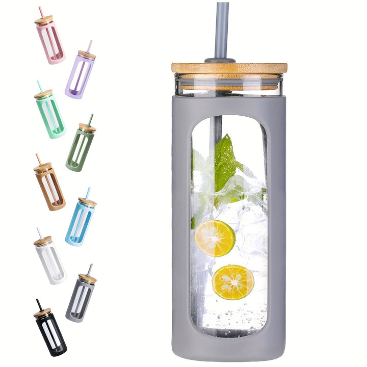 MUKOKO 20oz Glass Water Tumble With Straw And Lid, Bamboo Lids Water Bottle, Iced Coffee Cup Reusable, Wide Mouth Smoothie Cups, Straw Silicone Protective Sleeve BPA FREE - Total Trends Fusion