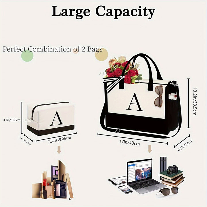 3-Piece Polyester Tote Bag With Makeup Bag, Perfect Gift For Friends, Family, And Teachers - Total Trends Fusion