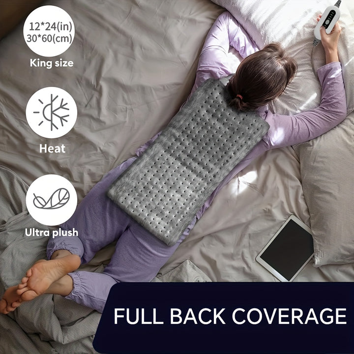 King Size Heating Pad For Back - 4 Heat Levels Up To 150°F & 2-Hour Auto-Off, 12x24 Inch, Soft Flannel, Machine Washable, Heat Pad For Neck & Shoulder, Knee, Leg, Electric Heating Pad - Gift For Men, Mom & Dad - Total Trends Fusion