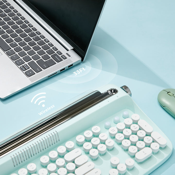 YUNZII ACTTO B503 Mint Wireless Typewriter Keyboard, Retro BT Aesthetic Keyboard With Integrated Stand For Multi-Device - Total Trends Fusion