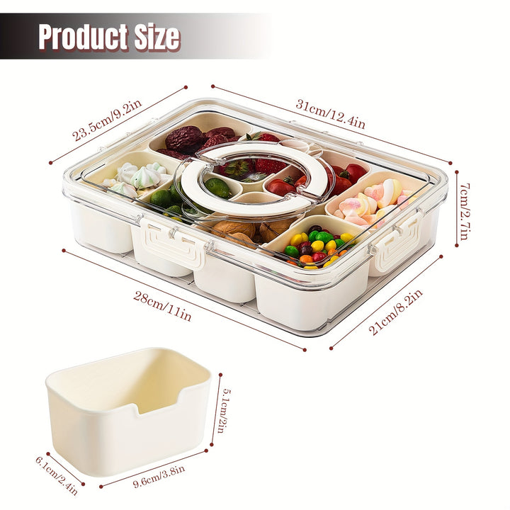 Divided Serving Tray with Lid and Handle - 8-Compartment Snack Box for Portable Snack Platters and Home Decor - Perfect for Parties, Entertaining, and Travel. Includes 50 free freshness bags. - Total Trends Fusion