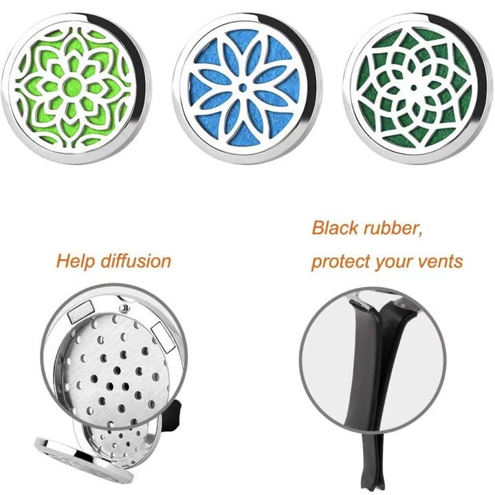 Car Diffuser Vent Clip - 30mm Aromatherapy Essential Oil Car Diffuser Vent Clips with 36 Refill Pads (3 Lotus Vent Clips, Metal) - Total Trends Fusion