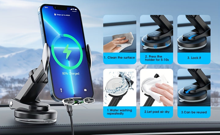 YITUMU Wireless Car Charger, 15W Fast Charging Automatic Clamping Dashboard Air Outlet Car Phone Holder, Suitable for iPhone 14 13 12 11 Pro Max Xs, Suitable for Samsung Galaxy S21 S20, S10+ S9+ Note 9, etc... - Total Trends Fusion