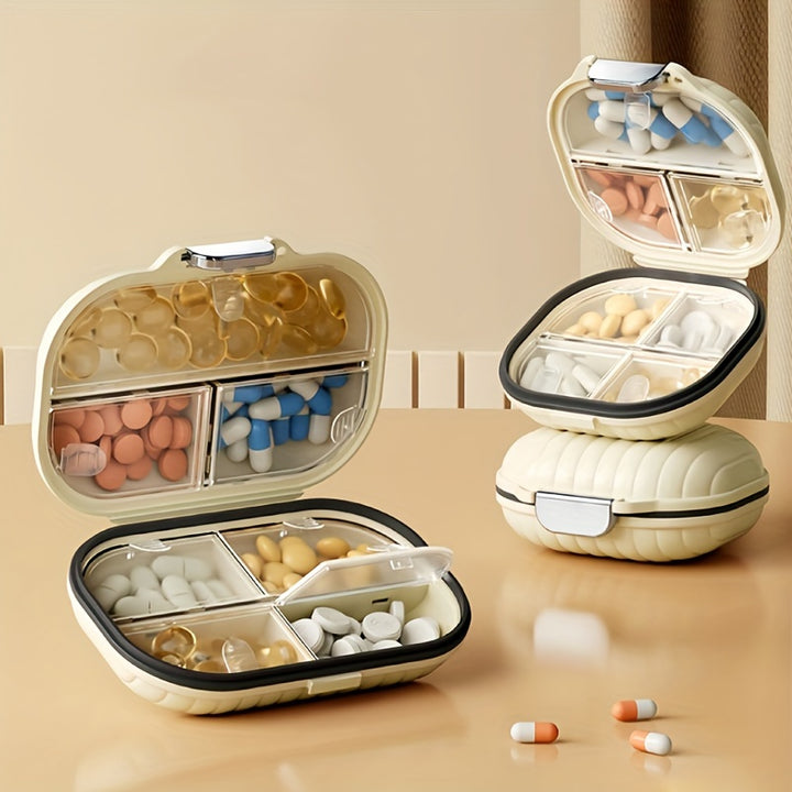 Portable sealed seven-compartment pill storage box, can record time divided into large and small two models. Can be used as fish oil, vitamins, pills storage box. Travel Pill Box - Total Trends Fusion