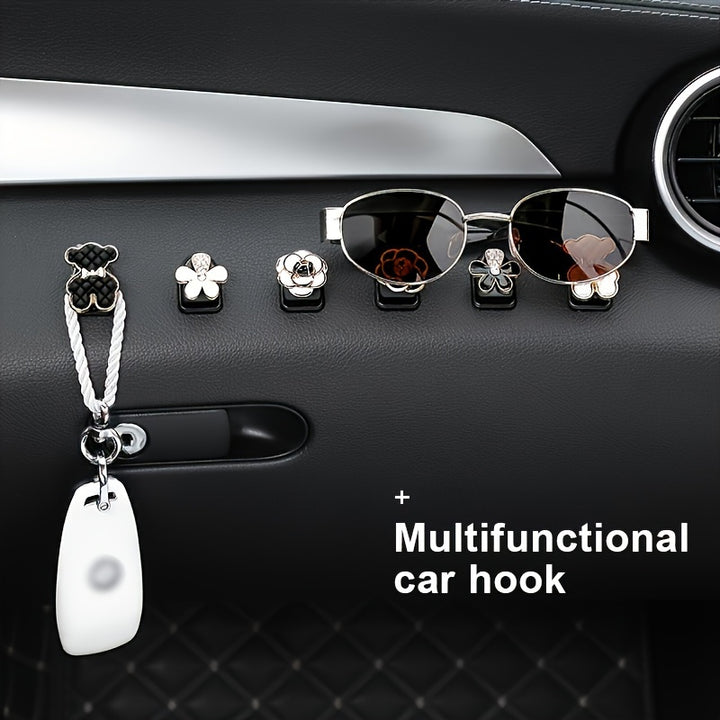 6pcs Car Hooks, Multifunctional Front Seat Back Hooks For Cars, Small Sticky Hooks For Vehicle, Car Interior Decoration Accessories, School Season