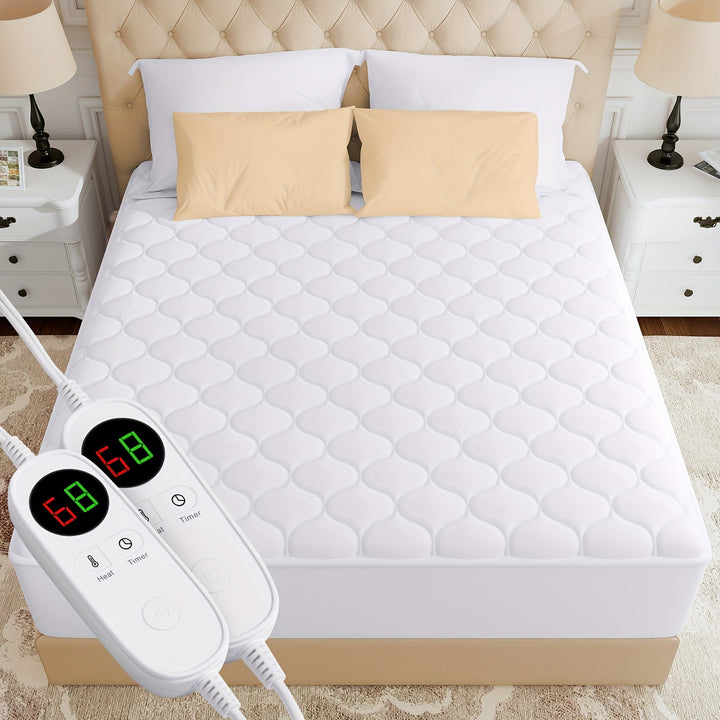 Heated Mattress Pad Queen Size - Dual Controller Electric Mattress Pad, Fast Heating Bed Warmer With Deep Pocket, 9 Heat Settings & 9 Hour Timer Auto Shut Off - Total Trends Fusion