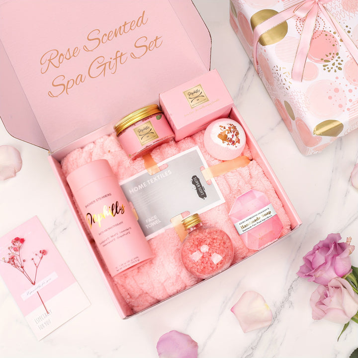 Luxury Rose-Scented Spa Gift Set for Women - Perfect for Birthdays, Christmas & Special Occasions | Includes Candle, Bath Bomb, Soap, Salts, Blanket & Shower Steamers | Hypoallergenic, All Skin Types