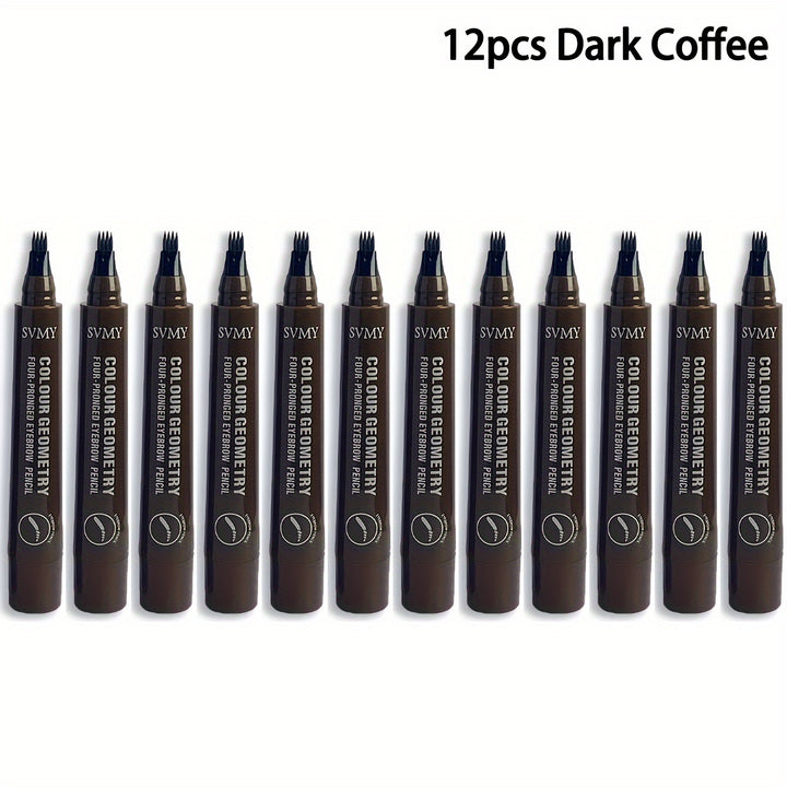 12pcs Quad Eyebrow Pen Set Waterproof Eyebrow Pen, Durable and Colorless, Exquisite Eyebrow Shape - Total Trends Fusion