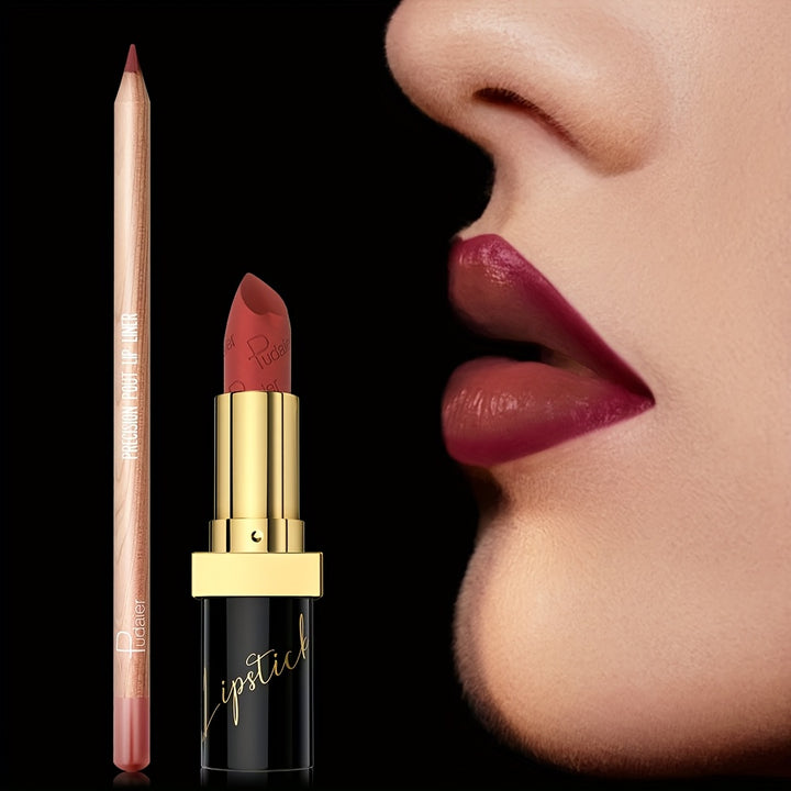 "2pcs Matte Lipstick & Lip Liner Set | Long-Lasting Burgundy Shades for All Skin Types"