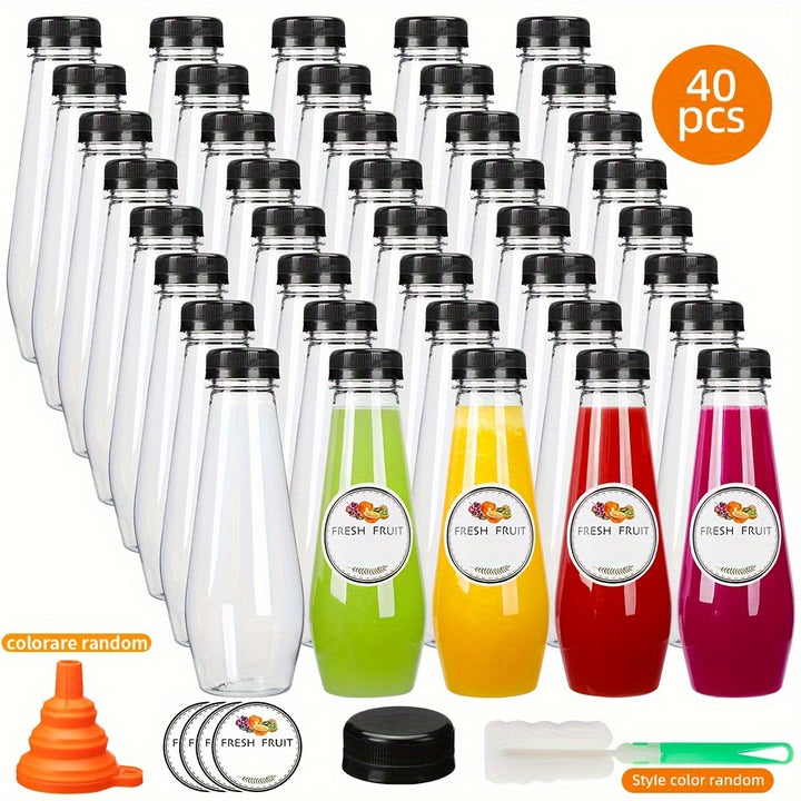 40pcs Juice Bottles, Empty Plastic Juicing Bottles with Caps, 12oz Cone Reusable Clear Bulk Beverage Containers for Juicing, Drinking, Milkshake, Tea, can store juices, milk, can seal your food well, 7.3x2.36in - Total Trends Fusion