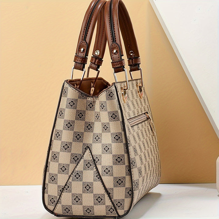 New versatile color blocking high-capacity checkered printed handbag - Total Trends Fusion
