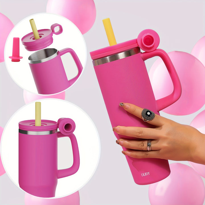 40 Oz Tumbler with Handle and Straw – Stainless Steel Vacuum Travel Mug, Car Mug, Perfect Water Bottle for Office, Party, or Coffee - Total Trends Fusion