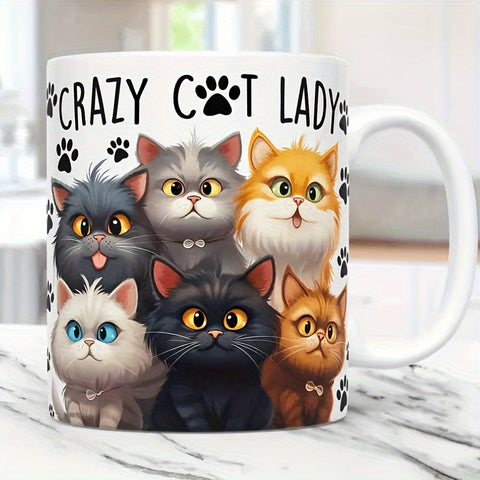 11oz Crazy Cat Lady White Ceramic Coffee Mug, Tea Cup - Dishwasher & Microwave Safe - Birthday Gift, Holiday Gift, Gift For Her, Halloween