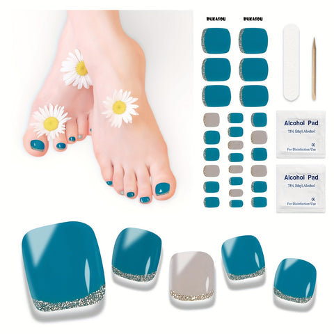Semi Cured Gel Pedicure Strips, Works With Any UV Nail Lamps, Salon-Quality, Long Lasting, Easy To Apply & Remove - Includes 2 Prep Pads, Nail File & Wooden Stick - Total Trends Fusion