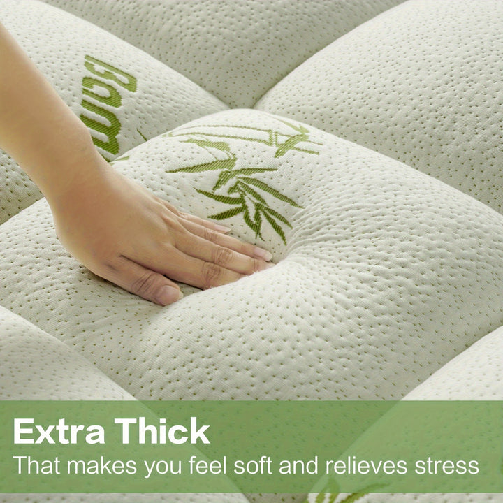 21-Inch Deep Pocket Extra Thick Bamboo Quilted Mattress Topper - Plush Pillow Top Mattress Cover with Soft Filling for Ultimate Comfort and Support - Hypoallergenic, Breathable, and Machine Washable - Total Trends Fusion