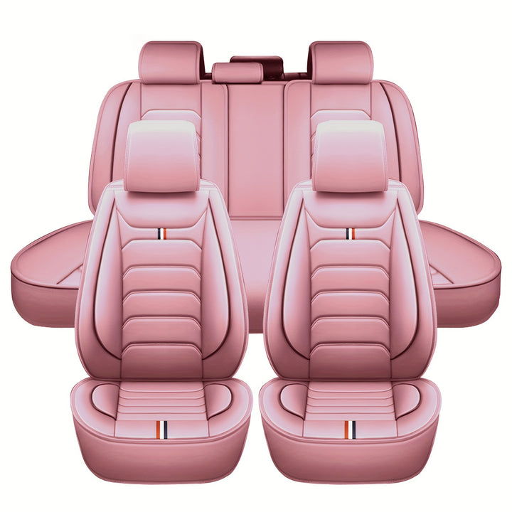 Pink 5 Seat Car Seat Covers Full Set Seat Cushion Covers Faux Leather Waterproof For Car Sedan SUV Truck Vans Front & Rear Row Seat 360° Full Protector - Total Trends Fusion