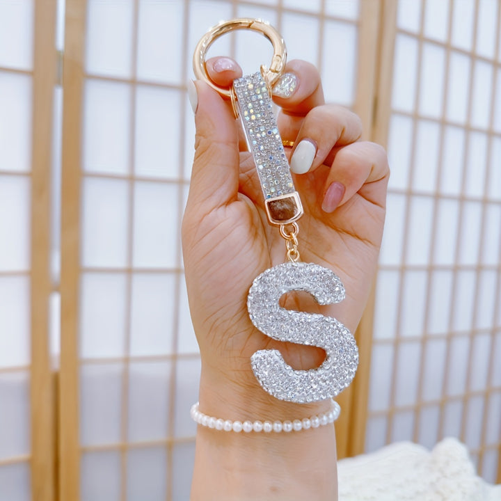 Sparkling Rhinestone Alphabet Keychain - Lucky Crystal Pendant, Shiny Alloy Charm For Bags & Backpacks - Perfect Gift For Birthdays & Special Occasions - Total Trends Fusion