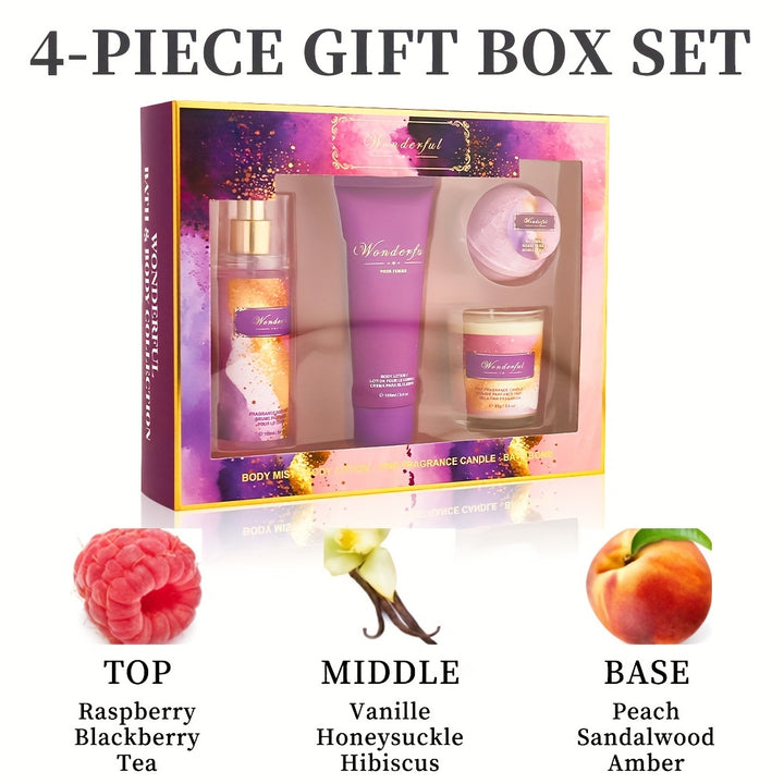 4pcs Set, Women'S Eau De Parfuma Spray&Body Lotion&Bath Bomb&Fine Fragrance Candle Gift Box, Long Lasting Fragrance Body Mist, Perfect for Holiday Gifts, Dating, Daily Life, Parties, 3.4 Fl Oz Perfume, 3.4 Fl Oz Body Lotion