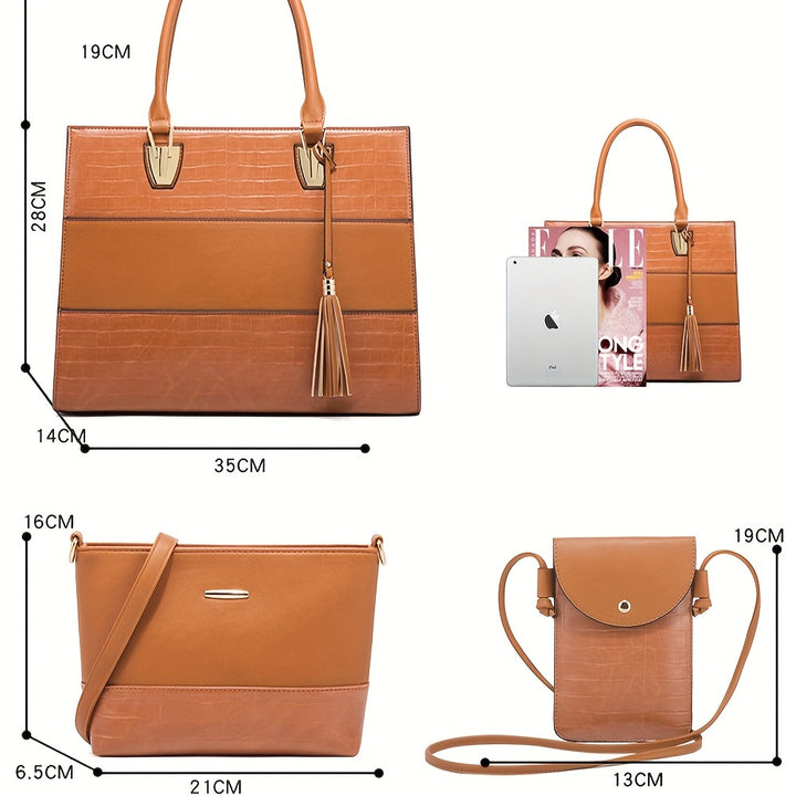 4 Pack Women Fashion Shoulder Handbags Wallet Tote Bag Top Handle Satchel Hobo With Zipper Closure Set - Total Trends Fusion