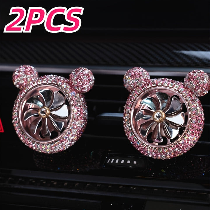 2pcs car diamond-inset tuyere rotary fan car perfume car tuyere clip decoration air conditioning port - Total Trends Fusion