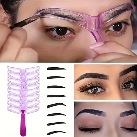 8pc Eyebrow Stencil Kit with Handle – Precision Eyebrow Shaping and Grooming Tool – Easy-to-Use, Reusable Brow Templates for Perfect Eyebrow Contouring – Suitable for Home and Professional Use - Total Trends Fusion
