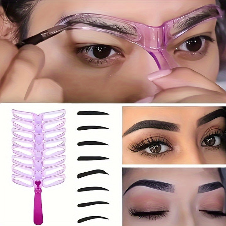 8pc Eyebrow Stencil Kit with Handle – Precision Eyebrow Shaping and Grooming Tool – Easy-to-Use, Reusable Brow Templates for Perfect Eyebrow Contouring – Suitable for Home and Professional Use - Total Trends Fusion