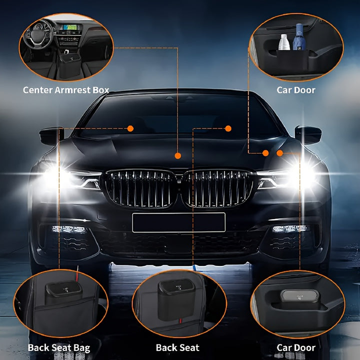 3pcs/set -1pc Trash Can + 2 Rolls Of Garbage Bags, Car Side Door Hanging Storage Box, Mini Creative Car Trash Can - Total Trends Fusion