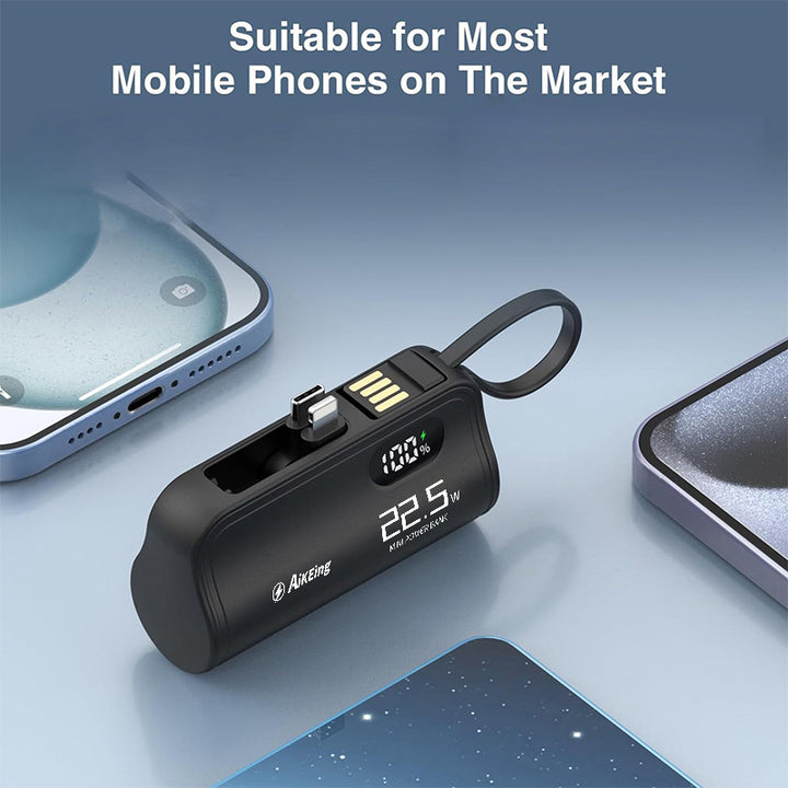 Aikeing Capsule mini mobile charger 5800mAh mobile power, 22.5w fast charge for iPhone 15/15 Pro Max/14/13/12/11/XR/8/ Samsung, Android mobile phone digital accessories, etc - Total Trends Fusion